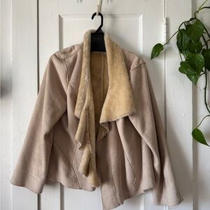 dressbarn Taupe Faux Shearling Open-Front Jacket